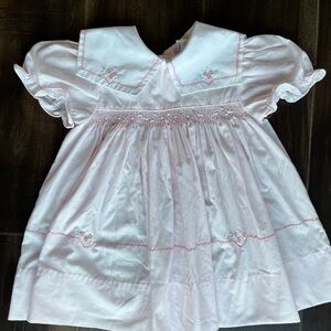 Vintage Rosey Kids Pale Pink Smocked Dress W/embriodered Flowers, 24 Mos